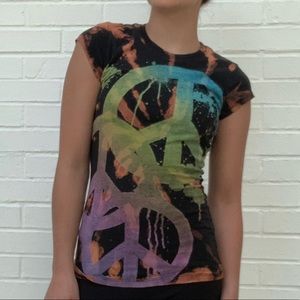 Restyled Y2k Bleached Rainbow Peace Sign T-Shirt